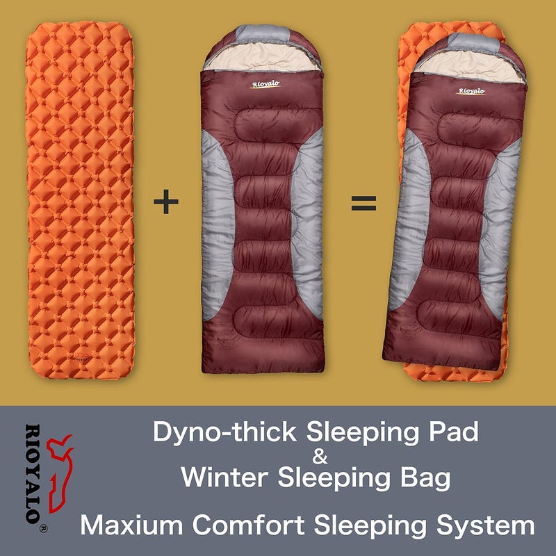rioyalo 0 Degree Winter Sleeping Bags for Adults Camping (450GSM) - Temp Range (5F–32F) Portable Waterproof Compression Sack- Camping Sleeping Bags for Big and Tall in Env Hoodie: Backpacking Hiking 4 Season - Image 4